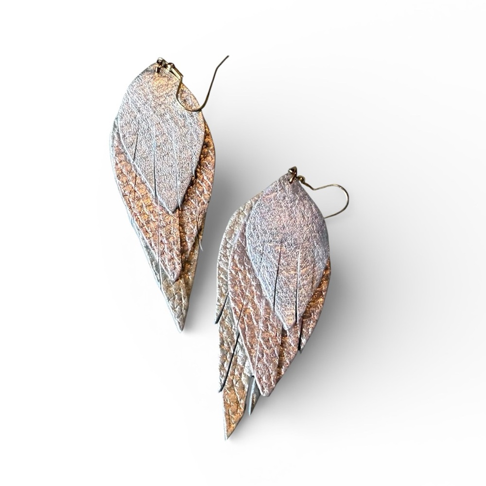 Sseko Noonday Tri-Color Custom Metallic Leather Leaf Earrings